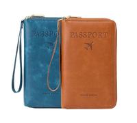 Portafoglio multifunzionale per passaporto RFID, porta passaporto RFID per portafoglio, custodia da viaggio antifurto per custodia protettiva antifurto, Marrone+Blu, moderno