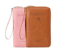Portafoglio multifunzionale per passaporto RFID, porta passaporto RFID per portafoglio, custodia da viaggio antifurto per custodia protettiva antifurto, marrone e rosa, moderno