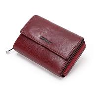Portafoglio multifunzione a tre ante con protezione RFID da donna per porta carte di credito, borsa piccola con cerniera carina da donna in vera pelle (Rosso)