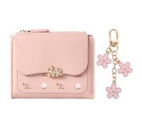 Portafoglio Multiscomparto Pelle PU Mini Porta Carte Donna con Ciondolo Fiore