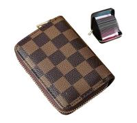 Portafoglio organizer per più schede, 18 scomparti per carte + 2 tasche per monete, tessuto PU e Oxford, porta patente di guida sottile, alla moda casual, Marrone a scacchi, Moda