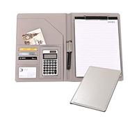 Portafoglio organizzatore, Business A4 cartella for conferenze curriculum in pelle raccoglitore documenti ufficio lavoro organizzatore personale con porta carte (grigio, calcolatrice a 12 cifre)