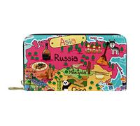 Portafoglio Pelle Pelle Zip Borsa Lunga Asia mappa Cina