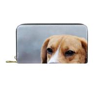 Portafoglio Pelle Pelle Zip Borsa Lunga Cane Beagle Si Siede Sulla Strada Carino