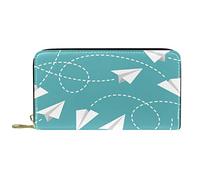 Portafoglio Pelle Pelle Zip Borsa Lunga Carta Aerei Motivo Sfondo Blu Menta