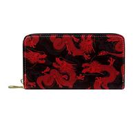Portafoglio Pelle Pelle Zip Borsa Lunga Cinese Dragon Red Pattern