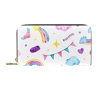 Portafoglio Pelle Pelle Zip Borsa Lunga Cute Magic Unicorn Ice Cream Clouds