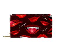 Portafoglio Pelle Pelle Zip Borsa Lunga I Love You Red Mouth Lips