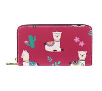 Portafoglio Pelle Pelle Zip Portafoglio lungo Alpaca Red Llama