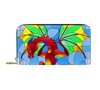 Portafoglio Pelle Pelle Zip Portafoglio Lungo Dragon Stained Glass