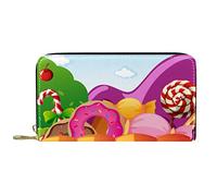 Portafoglio Pelle Pelle Zip Portafoglio Lungo Fantacy World con Candy House e River
