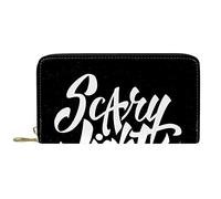 Portafoglio Pelle Pelle Zip Portafoglio Lungo Halloween Scary Night Nero