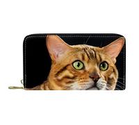 Portafoglio Pelle Pelle Zip Portafoglio Lungo il Gatto del Bengala Oro Cute Kitty