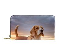Portafoglio Pelle Pelle Zip Portafoglio Lungo Outdoor Beagle Dog Waiting Sunset
