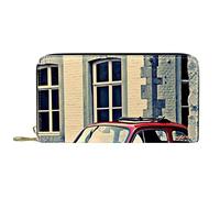 Portafoglio Pelle Pelle Zip Portafoglio lungo Red Car Architecture