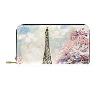 Portafoglio Pelle Pelle Zip Portafoglio lungo Torre Eiffel ciliegio orientale amore