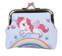 Portafoglio per bambini Unicorno sopra l'arcobaleno blu con lucchetto 10x9 cm