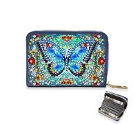 Portafoglio per carte di credito con pittura a diamante per donne, anti-smagnetizzazione Diamond Art in pelle con cerniera porta carte di credito portafoglio su un lato, 02-farfalla blu