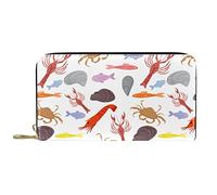 Portafoglio per donna Pochette per donna Portacarte Organizzatore Borsa con cerniera in pelle Modello frutti di mare