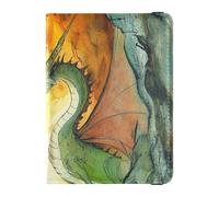 Portafoglio per passaporto e carte di vaccino in pelle con drago custodendo il tesoro, ultra sottile, Drago a guardia del tesoro, 1 size