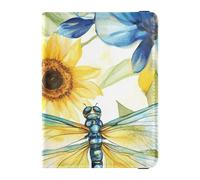 Portafoglio per passaporto e carte di vaccino in pelle con libellula e girasole ad acquerello personalizzabile con blocco RFID, leggero, Girasole libellula acquerello, 1 size