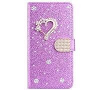 Portafoglio per Samsung Galaxy S21 Ultra Glitter Custodia Libro Pelle 3D Little love Wallet Flip Cover Case Porpora PU Brillantini Strass Cristallo Carta Slot Lady Girl Phone Case Galaxy S21 Ultra