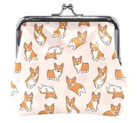 Portafoglio personalizzato carino Corgi Puppies in pelle con lucchetto da bacio, porta carte per monete, simpatico cucciolo di Corgi, marrone, classico, Cuccioli di Corgi Carino, Marrone, Classico