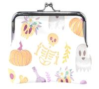 Portafoglio personalizzato con fibbia in pelle per Halloween, motivo zucca bianco zucca di osso di Halloween bianco, UNITALLA Zucca di osso di Halloween bianco, UNITALLA Classic, Zucca di Osso di