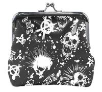 Portafoglio personalizzato con teschi in pelle, simpatico lucchetto da bacio, piccolo portafoglio per monete, punk teschi nero, taglia unica, Punk Skulls Black, Taglia unica, Classico