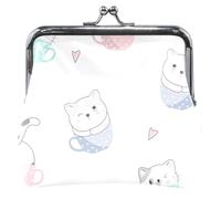 Portafoglio personalizzato in pelle bianca con fibbia da donna, tazza gatto carino bianco, OneSize, Tazza Gatto Carino Bianco, Taglia unica, Classico
