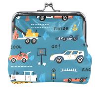 Portafoglio personalizzato in pelle blu per donne e ragazze con chiusura bacio e cambio porta carte di credito Race Cars Blue, UNITALLA Race Cars Blue, UNITALLA Classic, Race Cars Blue, Taglia unica