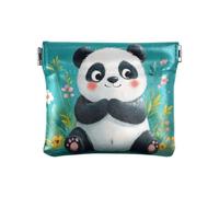 Portafoglio piccolo da donna in pelle con panda in stile cartone animato turchese piccolo portamonete unico mini porta carte da viaggio, cartone animato panda turchese, 1 size, Stampa artistica