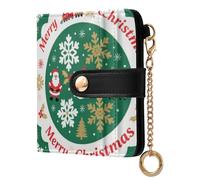 Portafoglio pieghevole da donna alla moda, comodo portafoglio in pelle PU per tutti i giorni per uomo donna viaggio Merry Christmas nordico fiocco di neve Babbo Natale oro e verde