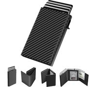 Portafoglio pop-up da uomo per AirTag: in vera pelle di alta qualità, blocco RFID, intelligente, minimalista, capacità 9-14 carte, finestra d'identità, slot per contanti, Minimalist Carbon Fiber Nero