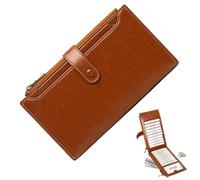 Portafoglio porta carte di credito, portafoglio RFID da donna, portafoglio porta carte RFID per donne, portamonete retrò - portafoglio da viaggio con doppia cerniera di grande capacità, marrone, Se