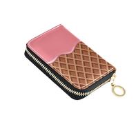 Portafoglio porta carte di credito RFID crema cioccolato per donne, rosa fragola pelle cerniera porta carte portafoglio fisarmonica per signore regalo