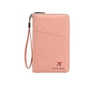 Portafoglio porta passaporto familiare con blocco RFID con cerniera e polso | Organizer for documenti di viaggio in pelle PU, con slot for carte e penne, for carta d'imbarco(Pink)