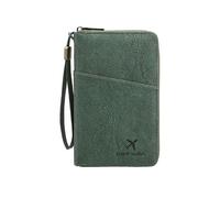 Portafoglio porta passaporto familiare con blocco RFID con cerniera e polso | Organizer for documenti di viaggio in pelle PU, con slot for carte e penne, for carta d'imbarco(Green)