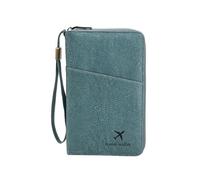 Portafoglio porta passaporto familiare con blocco RFID con cerniera e polso | Organizer for documenti di viaggio in pelle PU, con slot for carte e penne, for carta d'imbarco(Blue)