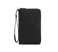 Portafoglio porta passaporto familiare con blocco RFID con cerniera e polso | Organizer for documenti di viaggio in pelle PU, con slot for carte e penne, for carta d'imbarco(Noir)