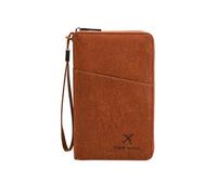 Portafoglio porta passaporto familiare con blocco RFID con cerniera e polso | Organizer for documenti di viaggio in pelle PU, con slot for carte e penne, for carta d'imbarco(Brown)
