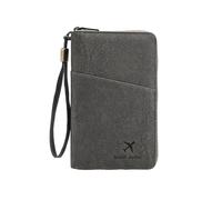 Portafoglio porta passaporto familiare con blocco RFID con cerniera e polso | Organizer for documenti di viaggio in pelle PU, con slot for carte e penne, for carta d'imbarco(Gris)