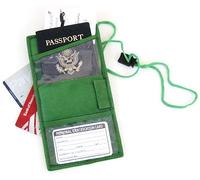 Portafoglio Porta Passaporto ID In Vera Pelle Verde Con Cinghia Da Collo