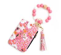 Portafoglio portachiavi Boho da donna con braccialetto di perline Porta carte di credito piccolo (rosa)