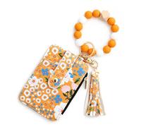 Portafoglio portachiavi Boho da donna con braccialetto di perline portacarte piccolo (giallo)