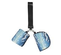 Portafoglio portachiavi da donna con cielo blu e nuvole bianche - piccola borsa da polso per chiavi e carte, confezione da 2 tasche con cerniera per corsa, palestra, viaggi, sport all'aria aperta