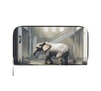 Portafoglio portafoglio fermasoldi elegante per borse da uomo e donna, pelle PU, scomparti multipli, ideale per contanti e carte Il mammut dorato nella città fatiscente, nero, Taglia unica