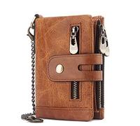 Portafoglio, Portafoglio for uomo, Portafoglio in vera pelle per, Portafogli a catena in vera pelle for uomo, Blocco RFID Pelle di mucca Vintage Bifold Doppia cerniera Snap Grande capacità 13 scompart