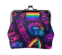 Portafoglio portamonete con chiusura a bacio e teschio e arcobaleno, grazioso portafoglio con cerniera per monete e carte