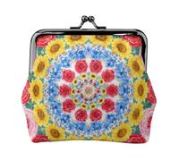 Portafoglio portamonete con fiore caleidoscopio, in pelle, con chiusura a bacio, piccola pochette | Compatto contiene carte, monete, chiavi. Morbida pelle PU. Regalo pronto.